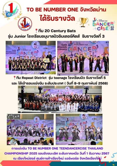 TO BE NUMBER ONE จังหวัดน่าน คว้า 2 รางวัล การแข่งขัน  TO BE NUMBER ONE TEEN DANCERCISE THAILAND CHAMPIONSHIP 2025 ระดับภาคเหนือ