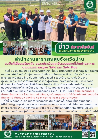 เฝ้าระวังความปลอดภัยด้านอาหารตรวจประเมินและให้การรับรองสถานที่จำหน่ายอาหาร ตามเกณฑ์มาตรฐานสุขาภิบาลอาหาร (SAN Plus)