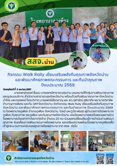กิจกรรมเยี่ยมเสริมพลังและพัฒนาศักยภาพทีมคุณภาพ ทีมพี่เลี้ยง Facilitators ในการขับเคลื่อนงานพัฒนาคุณภาพ (HA) จังหวัดน่าน ปีงบประมาณ 2567