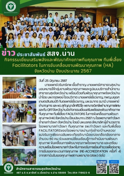 กิจกรรมเยี่ยมเสริมพลังและพัฒนาศักยภาพทีมคุณภาพ ทีมพี่เลี้ยง Facilitators ในการขับเคลื่อนงานพัฒนาคุณภาพ (HA) จังหวัดน่าน ปีงบประมาณ 2567