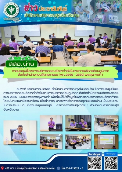 การประชุมชี้แจงการบริหารกรอบอัตรากำลังในราชการบริหารส่วนภูมิภาคสังกัดสำนักงานปลัดกระทรวงสาธารณสุข เขตสุขภาพที่ 1